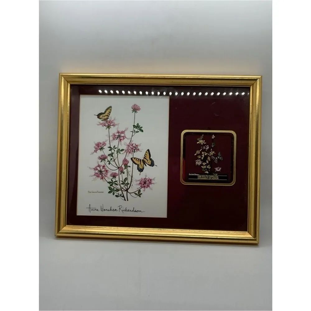 Framed Butterfly Print by Anne Worsham Richardson with 24k Gold Plated Ornament
